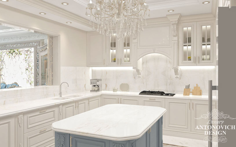Дизайн белой кухни от студии Luxury Antonovich Design