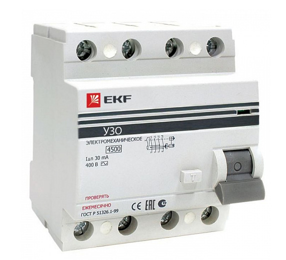 Устройство защитного отключения УЗО ВД-100 4P 16А/10мА (электромеханическое) EKF PROxima