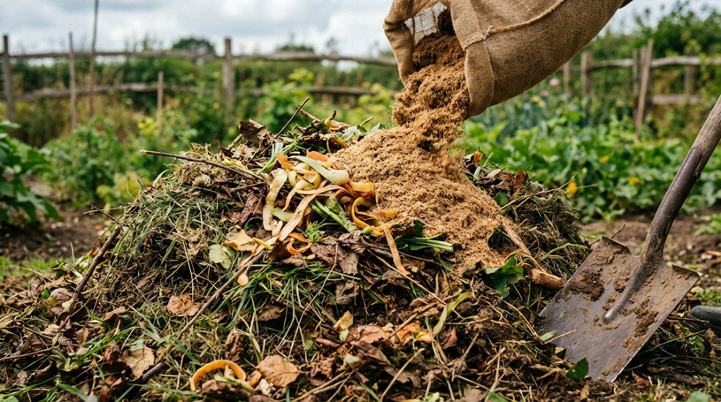 Компостная куча с добавлением торфа