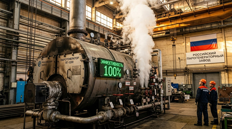 Парогенератор в работе на российском промышленном предприятии, генерирующий пар с высокой эффективностью
